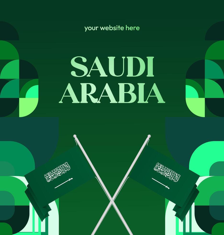 Template design for invitation card or poster for Saudi Arabia National Day with modern theme. Saudi Arabia National Day celebration banner with geometric design and attractive green background. vector