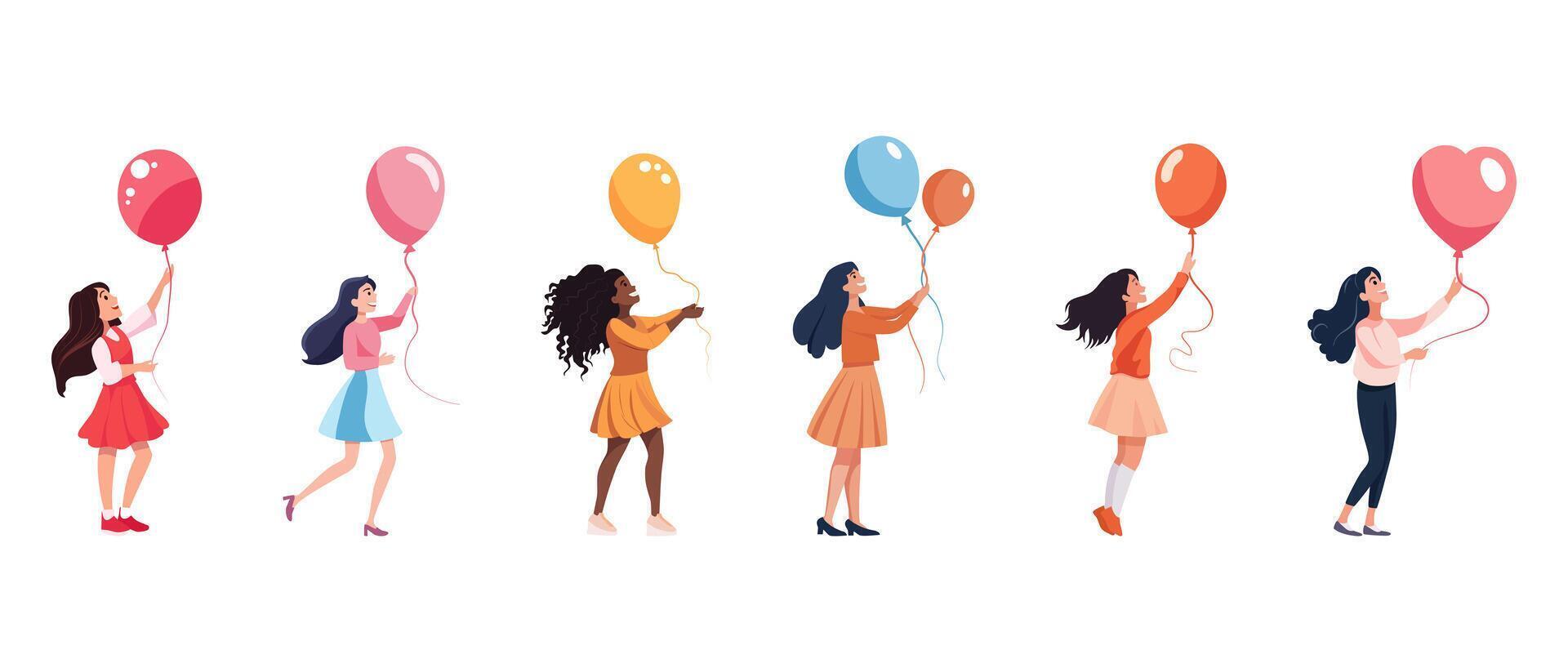 A happy girl is holding a balloon. vector