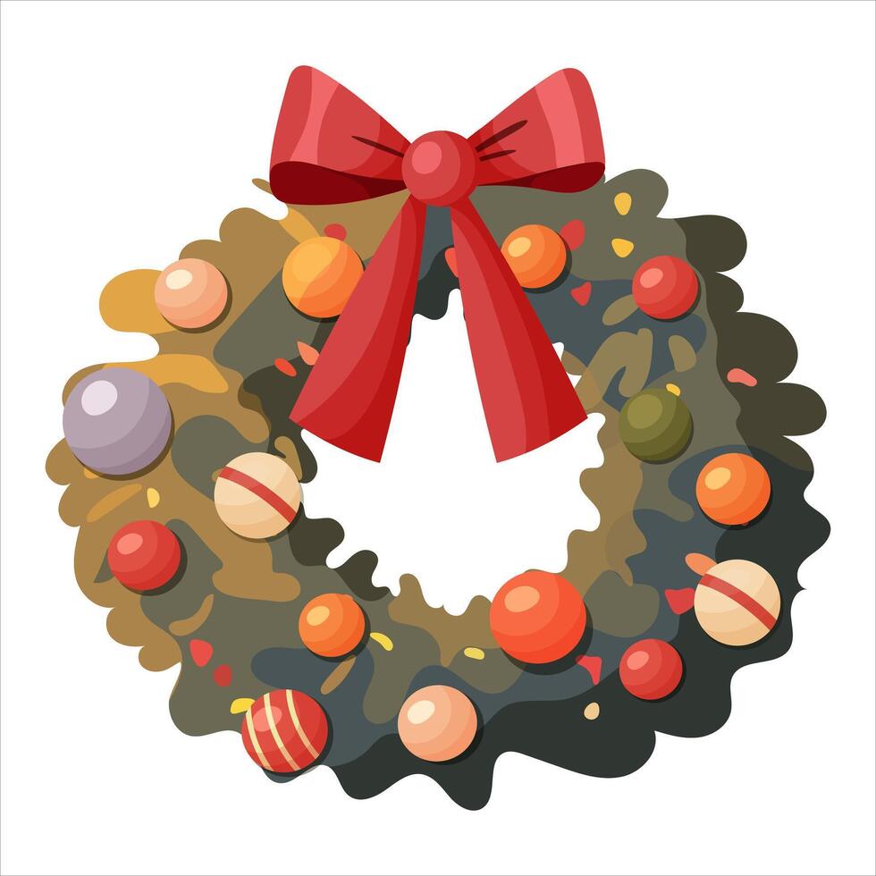 Christmas wreath with colorful balloons and a bow vector