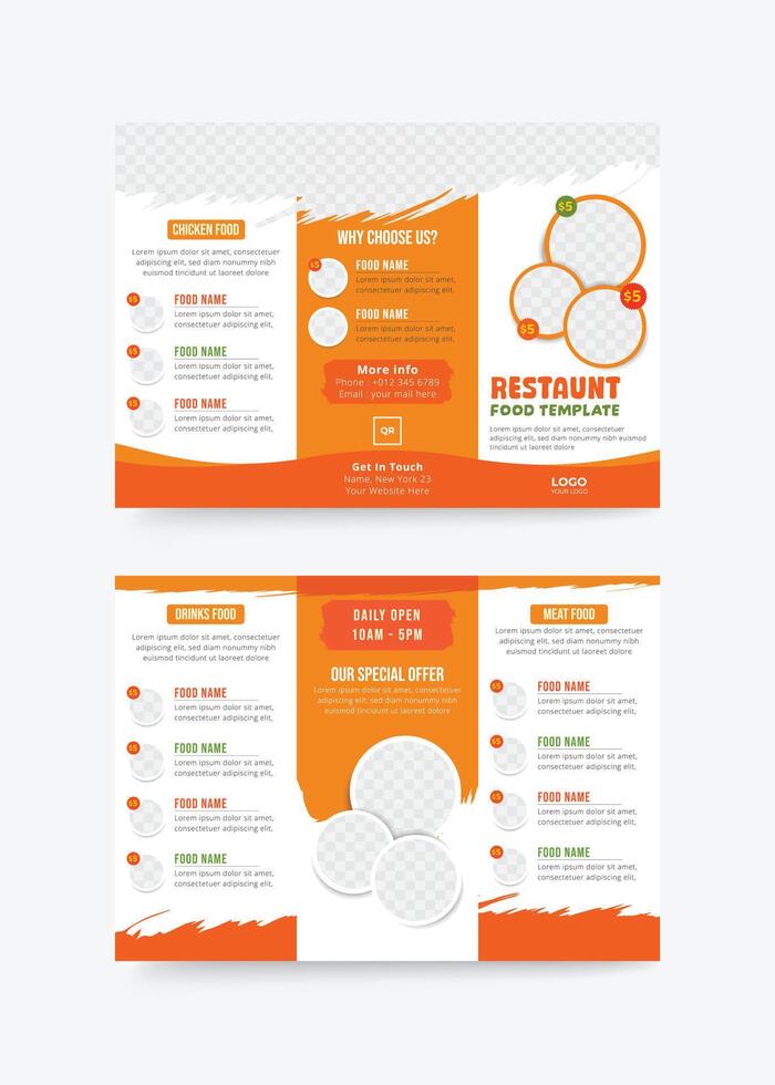 Restaurant trifold brochure design, Fast food menu template vector