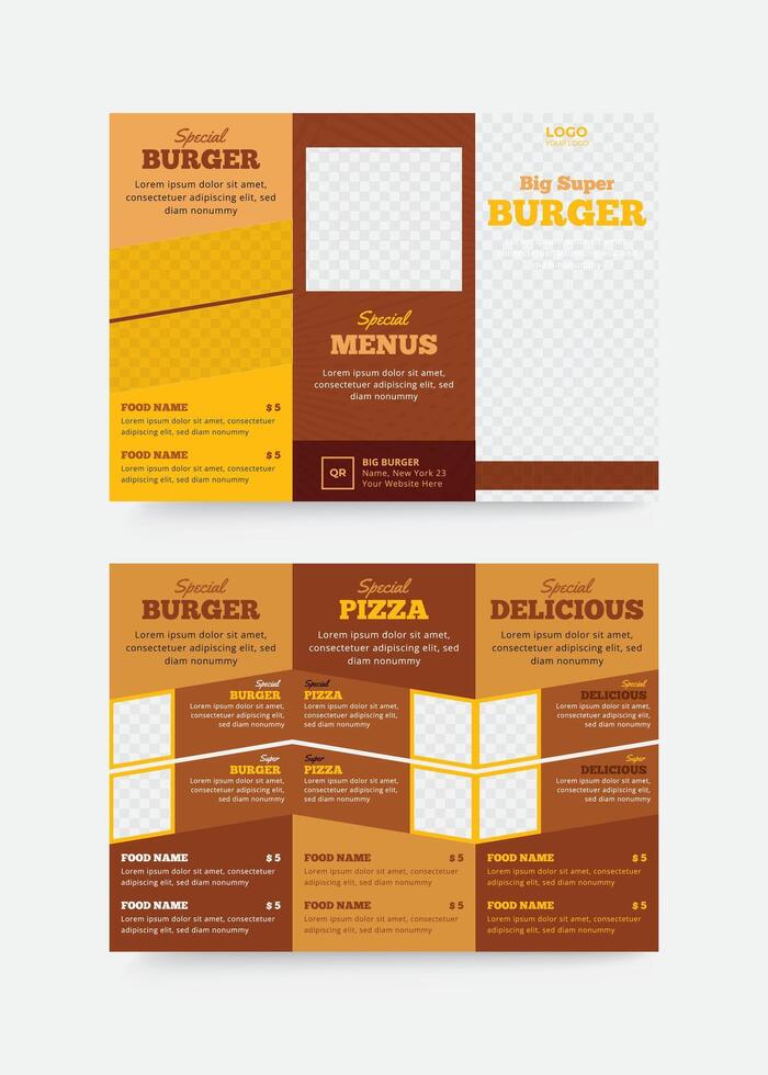 Fast food menu design template for restaurant trifold menu brochure vector