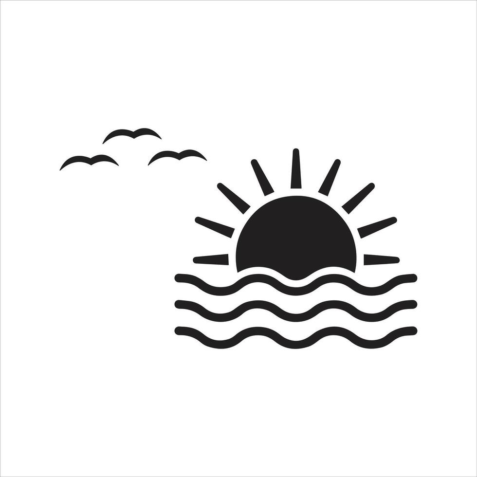 Sea icon. Sun, waves and seagulls icon vector