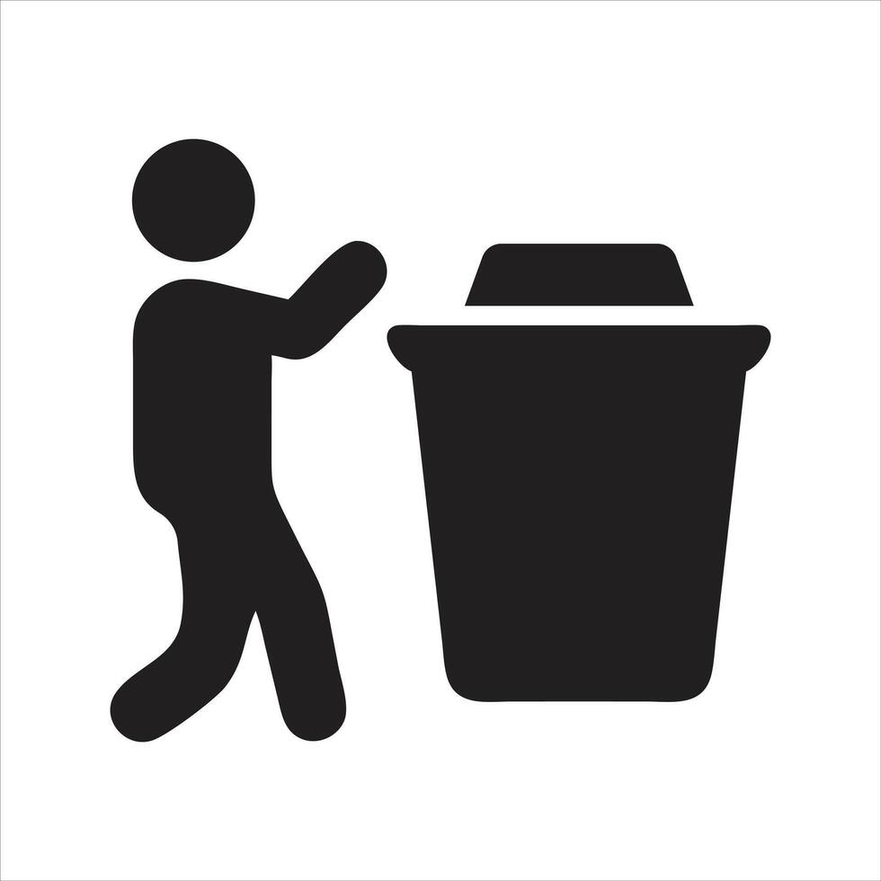 Waste collection day. Man putting his bin out for collection icon vector