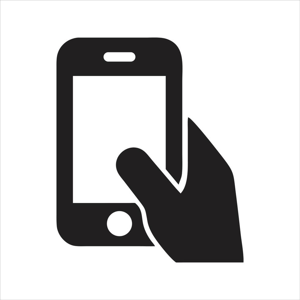 Hand holding smartphone icon. Mobile phone icon vector