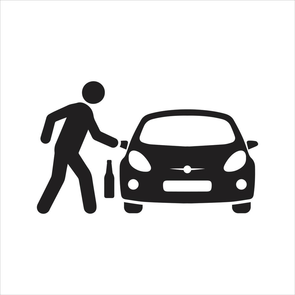 Do not drink and drive icon. Drunk man returning to his car. Drunk driving icon vector