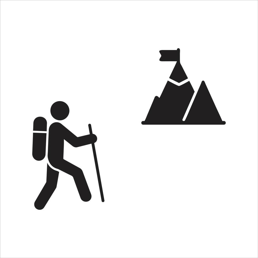 Hiking icon. Man with hill icon vector