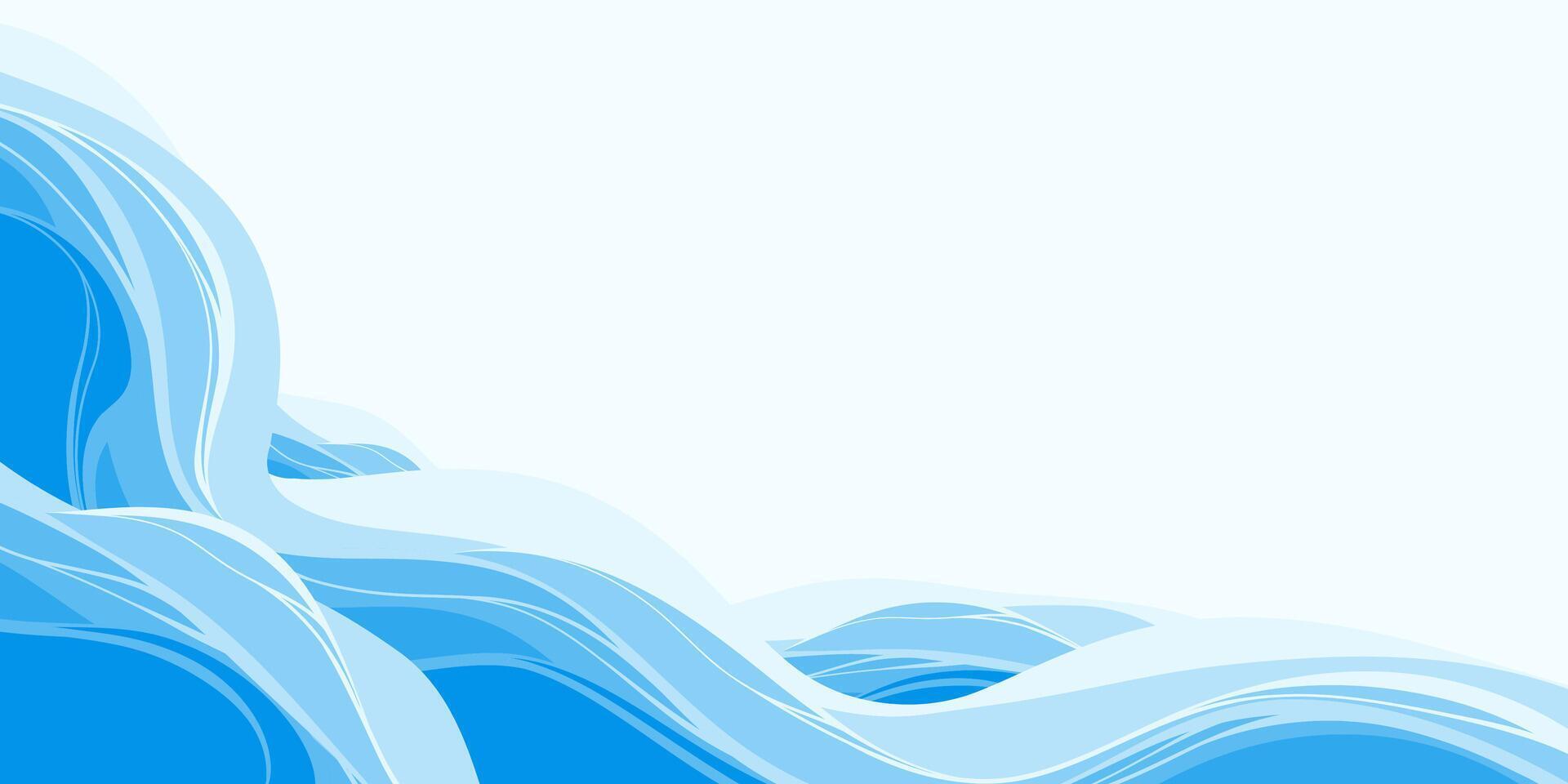 Abstract Sea Waves in Cartoon Flat Style with Blue Tones Isolated on a White Background. Clear Sky. banner design with ocean waves vector