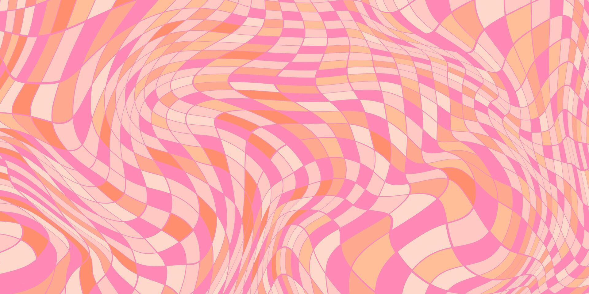 Psychedelic square chessboard in retro colors. Checkerboard background. Twisted and dynamic texture ideal for modern, tech-inspired designs, posters, flyers, music cards. vector