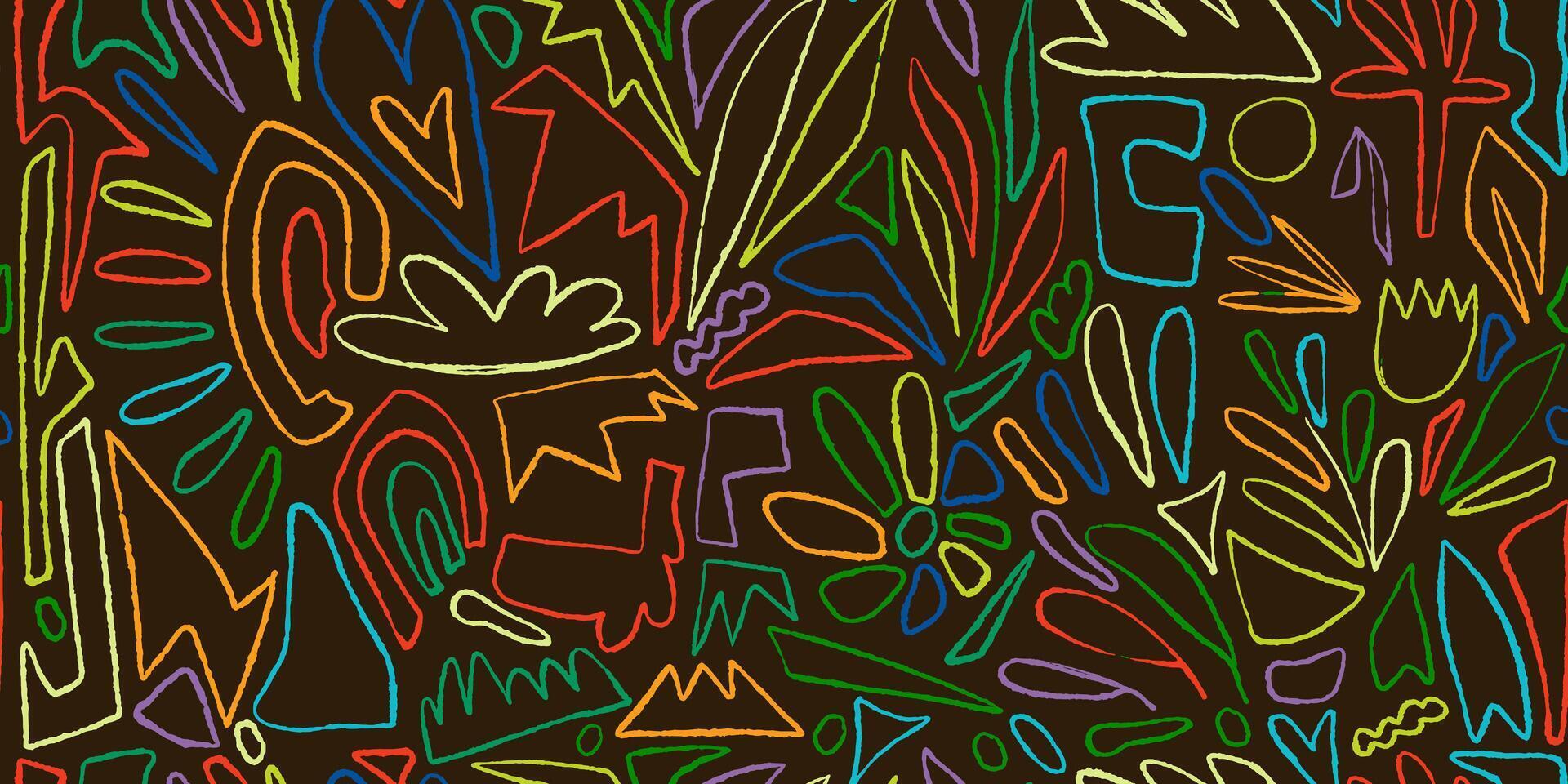 Retro Colorful Squiggly Pencil lines in Hand Drawn Style. Creative brush lines with rough, chalk edges vector