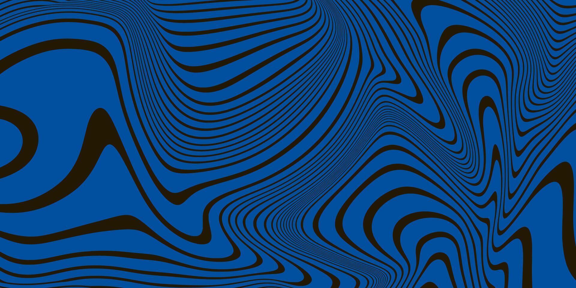 Abstract Psihedelic Twisted Stripes Background with Blue and Black Colors. Waves with optical illusion effect. Modern design with hipnotic lines vector
