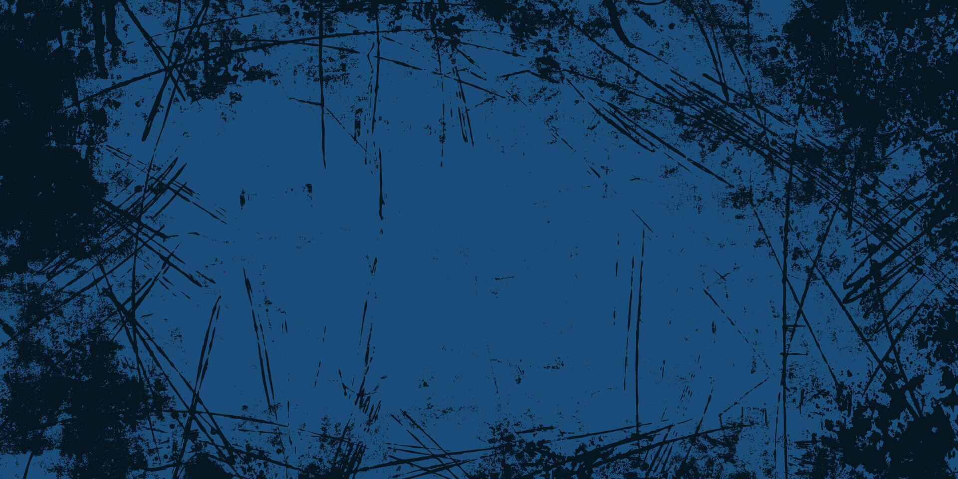 Grunge Background in Black and Blue Colors. Abstract banner with distress retro effect. Nostalgic dirty and torn backdrop. Old scratched texture perfect for posters, pint, flyers, wallpaper vector