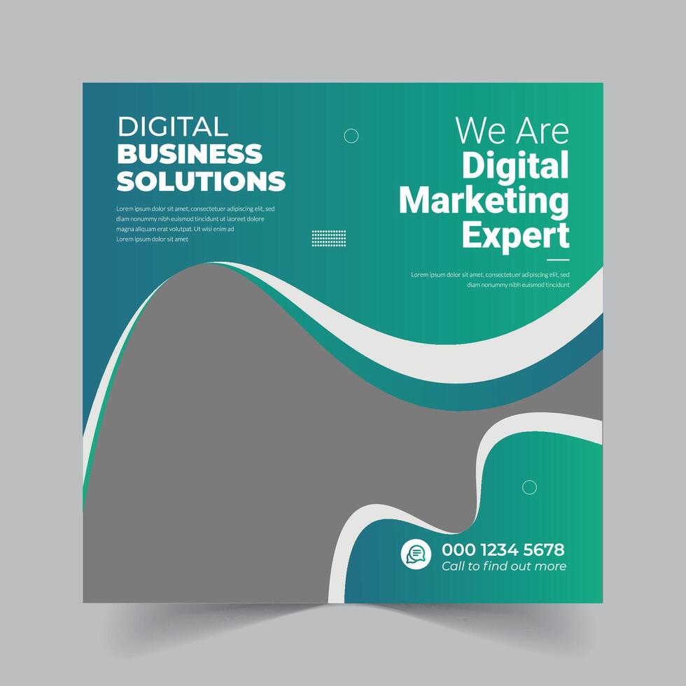 Business Promotion Template and Editable Square Banner for Marketing Agencies with Image Space vector