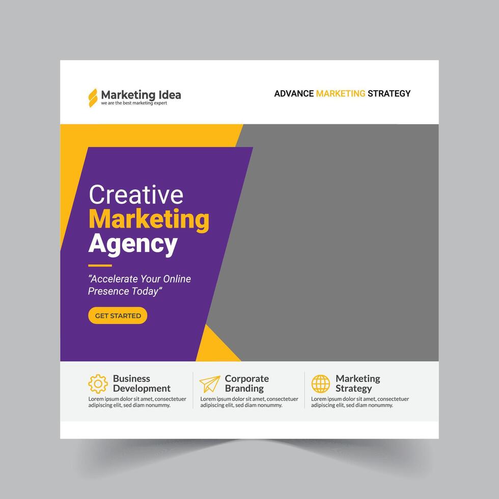 Editable Square Banner for Social Media, Marketing Agency Template with Image Placeholder vector
