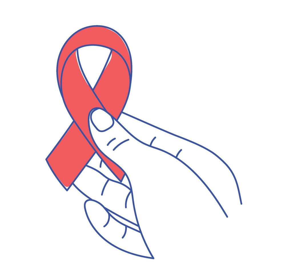 A hand holding a red ribbon vector