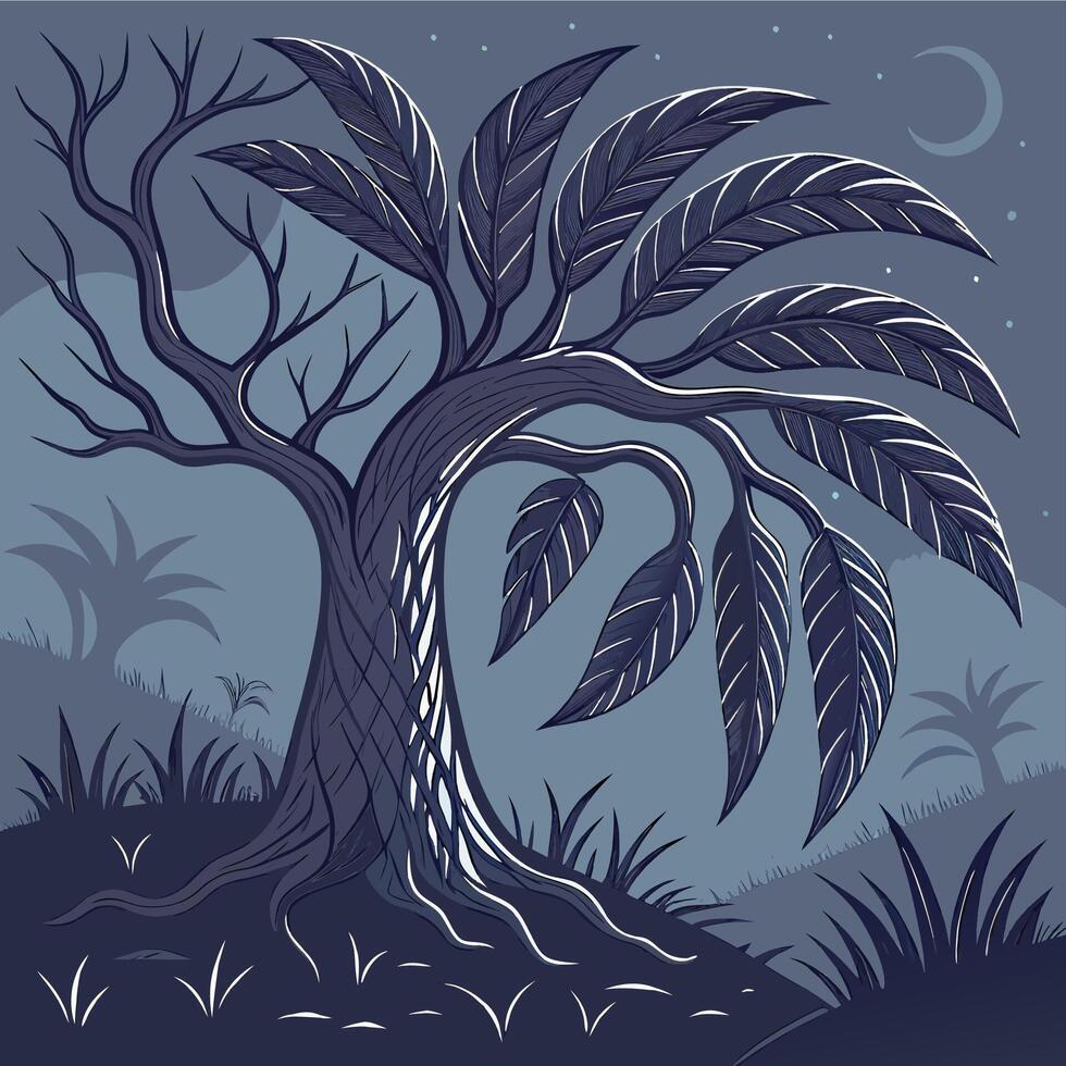 A tree with leaves and branches in the night vector