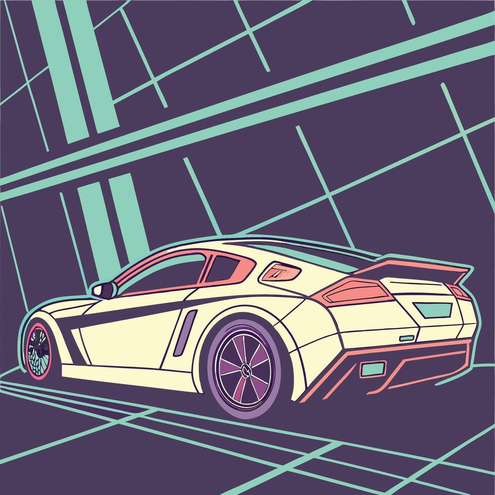 A car is shown in a neon style vector