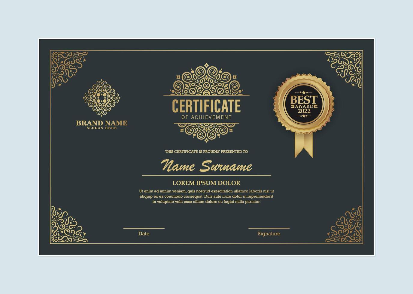 Luxury Gold achievement certificate best award diploma design vector