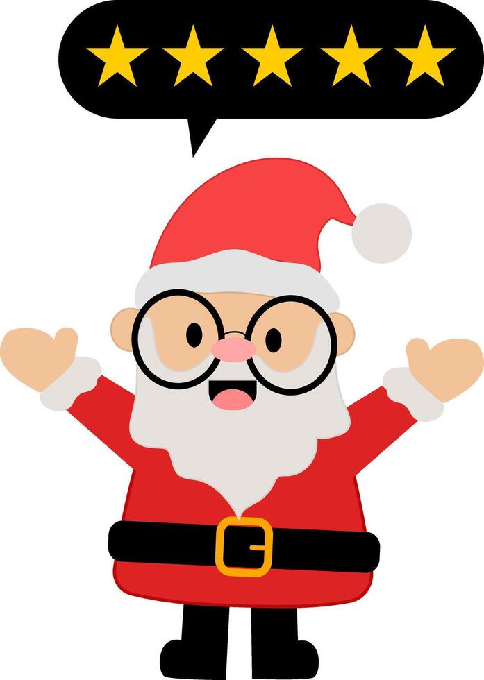 cartoon santa claus pointing five gold star rating, santa claus cartoon up for success or good feedback Five star rating Positive concept and like symbol Customer review rating vector