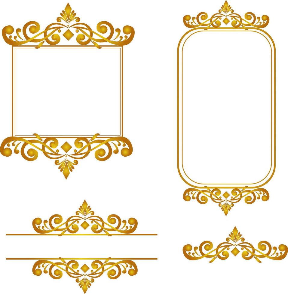 set of golden frames, calligraphic objects for wedding invitations, greeting cards, and certificate designs. set of classic lines and borders vector