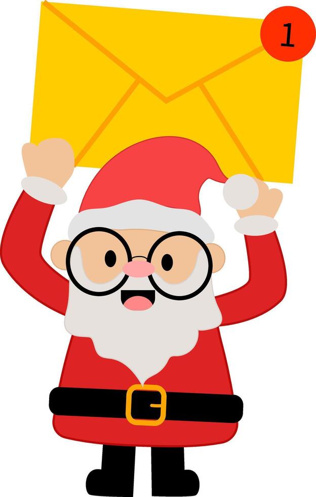 santa claus with sign, santa claus with new unread email notification message inbox, santa claus with new incoming message envelope vector