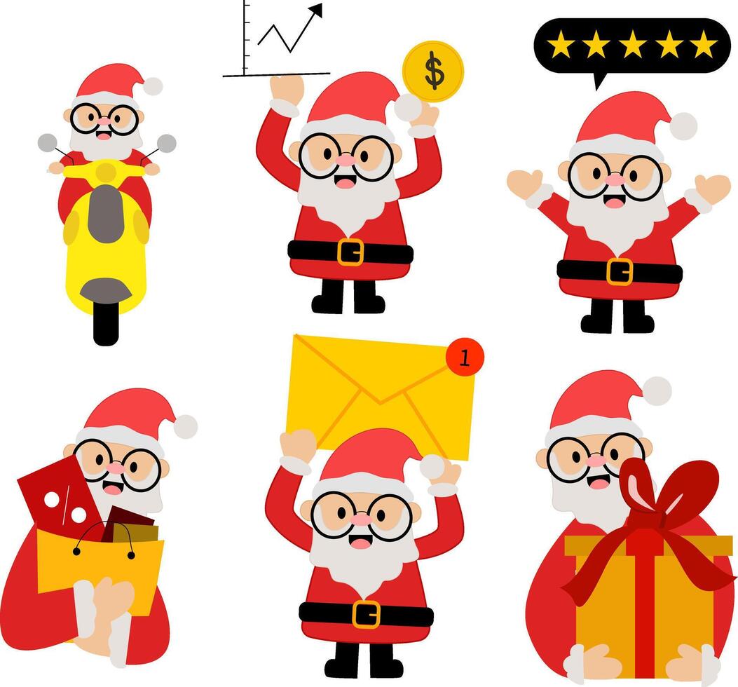 Hand drawn santa claus character collection, Flat santa claus character collection, Santa claus character collection in flat design vector