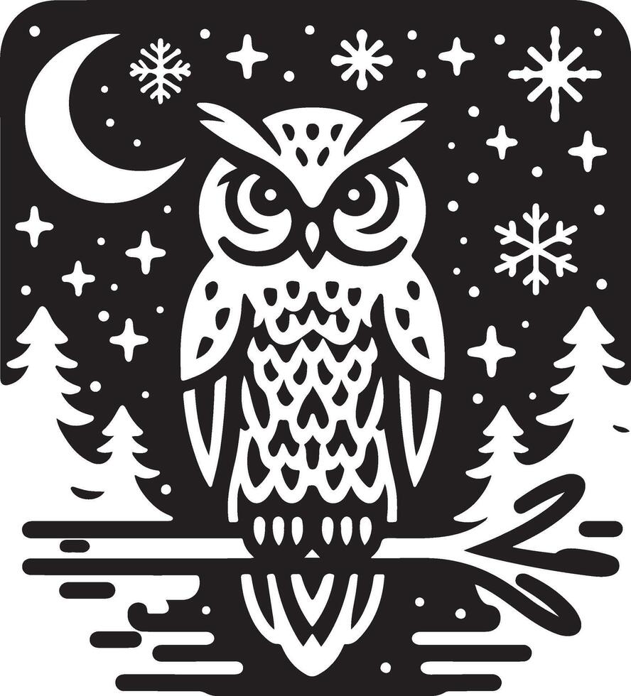 An owl sitting on a branch in snowflacks. vector