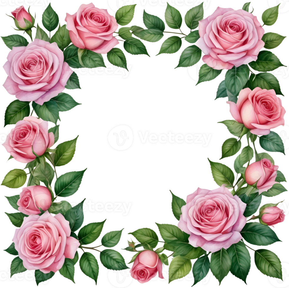 Pink roses are arranged in a square frame png