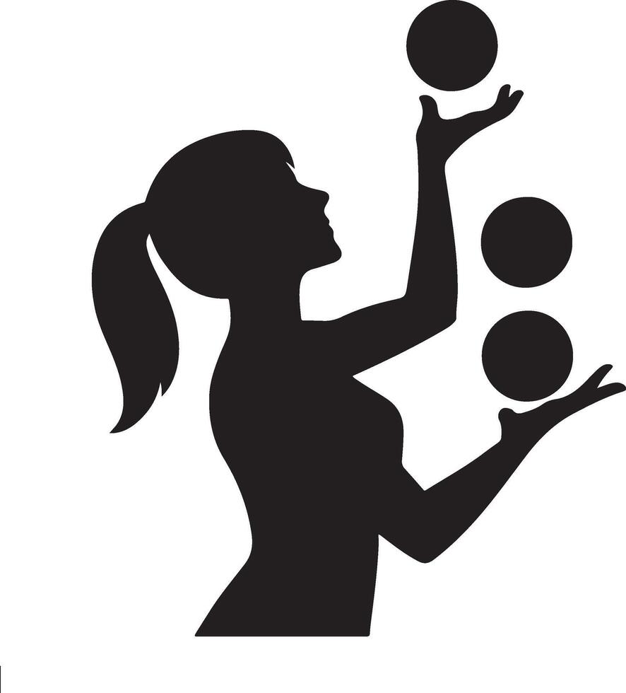 A silhouette of someone juggling tasks,multitasking vector