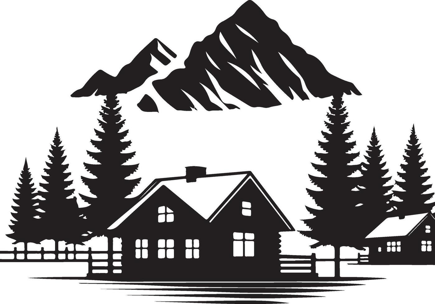 Winter season cabin in front of mountain. vector