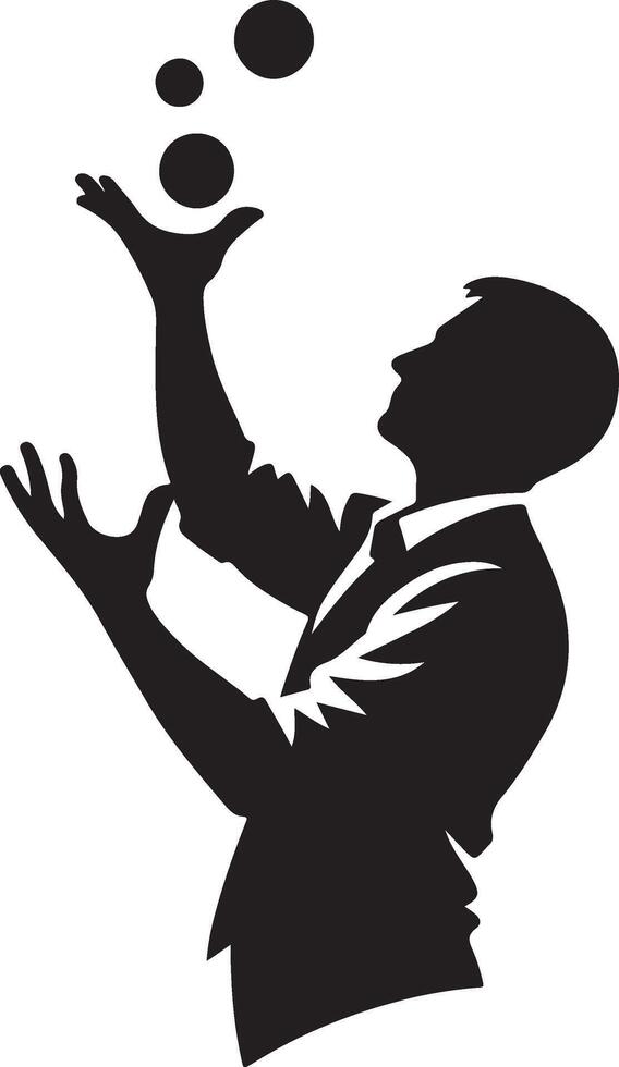 A silhouette of someone juggling tasks vector