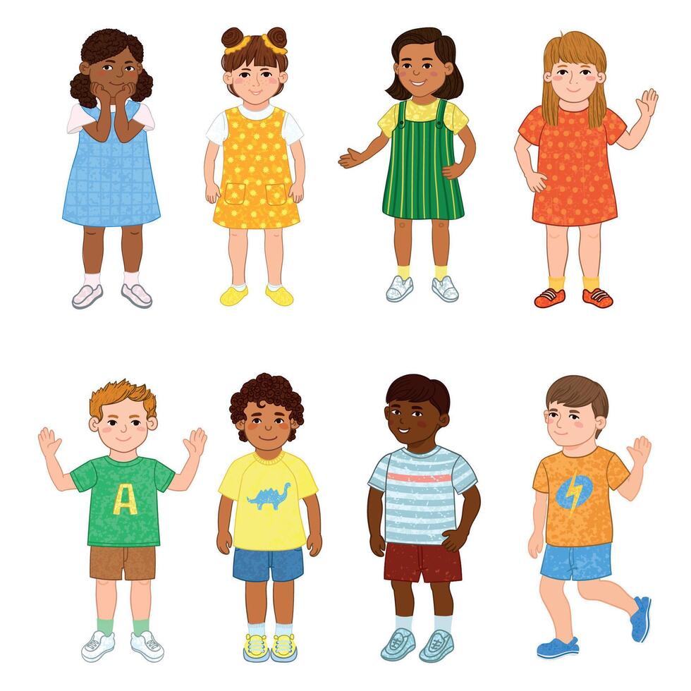 Colorful Set with Illustrations of Children Isolated on White Background vector