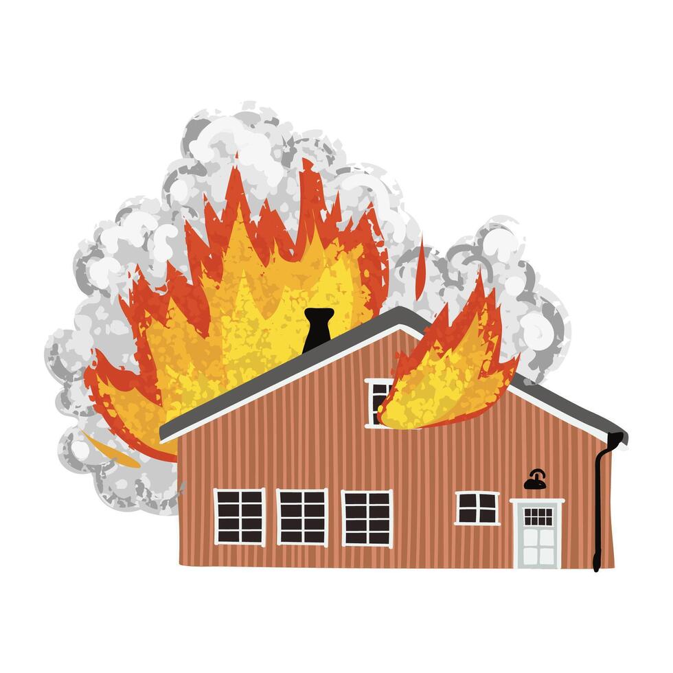 Colorful Illustration of House Fire Isolated on White Background vector