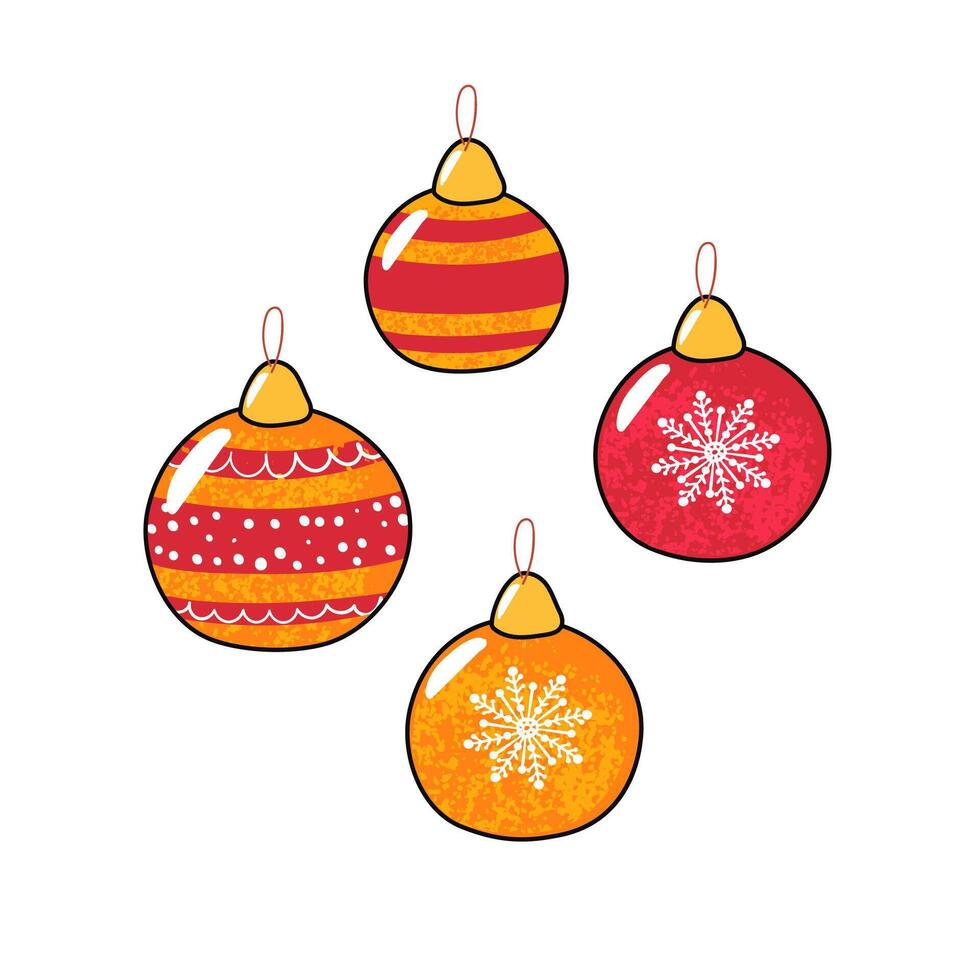 Textured Colorful Illustration of Decorations Balls for the Christmas Tree Isolated on White Background vector