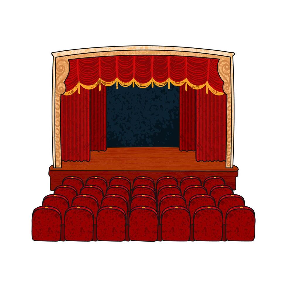 Textured Colorful Illustration of Theater Hall Isolated on White Background vector