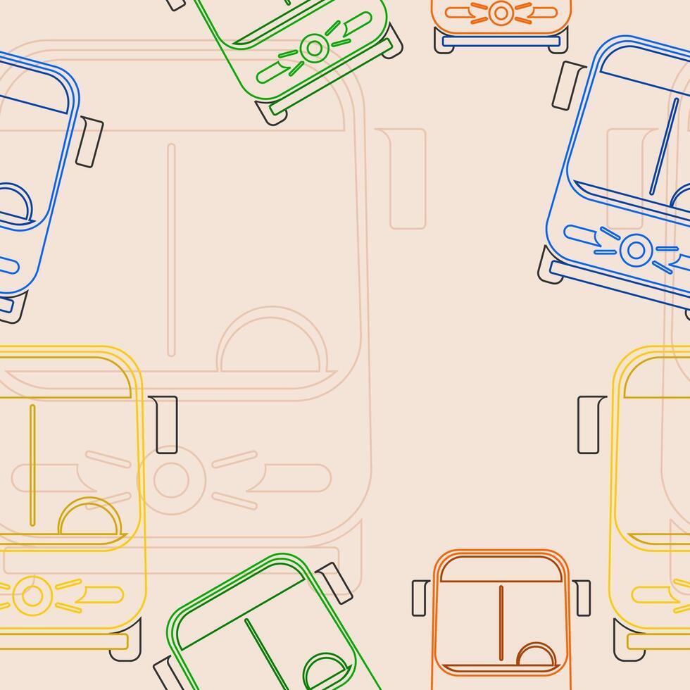 Editable Outline Style Various Colors Front View Creative and Cute Cat-like Bus Vectorized Iconic Illustration as Seamless Pattern for Creating Background of Vehicle Transportation or Kids Design vector