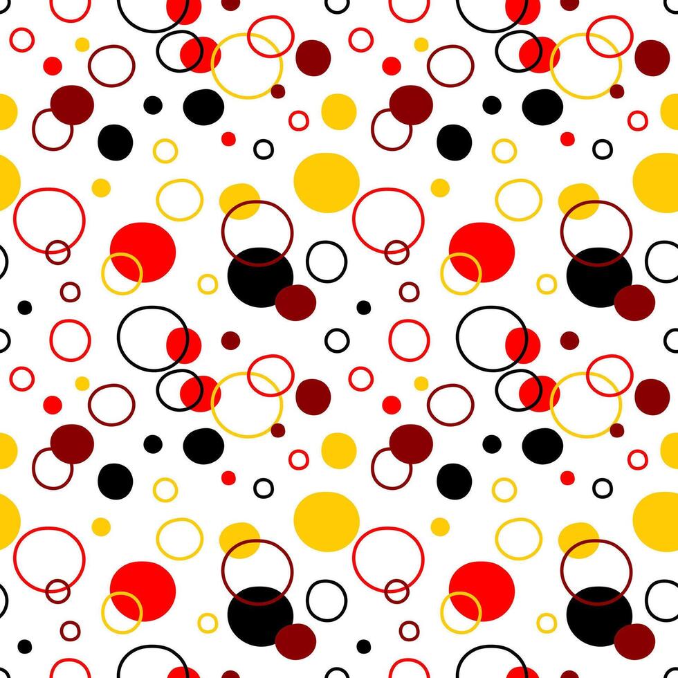 Endless geometric pattern. Seamless ornament, colorful circles and contours, cheerful colors. Yellow, black, red, bordo. Graphic illustration, fabric, textile, print, web, wallpaper, background vector