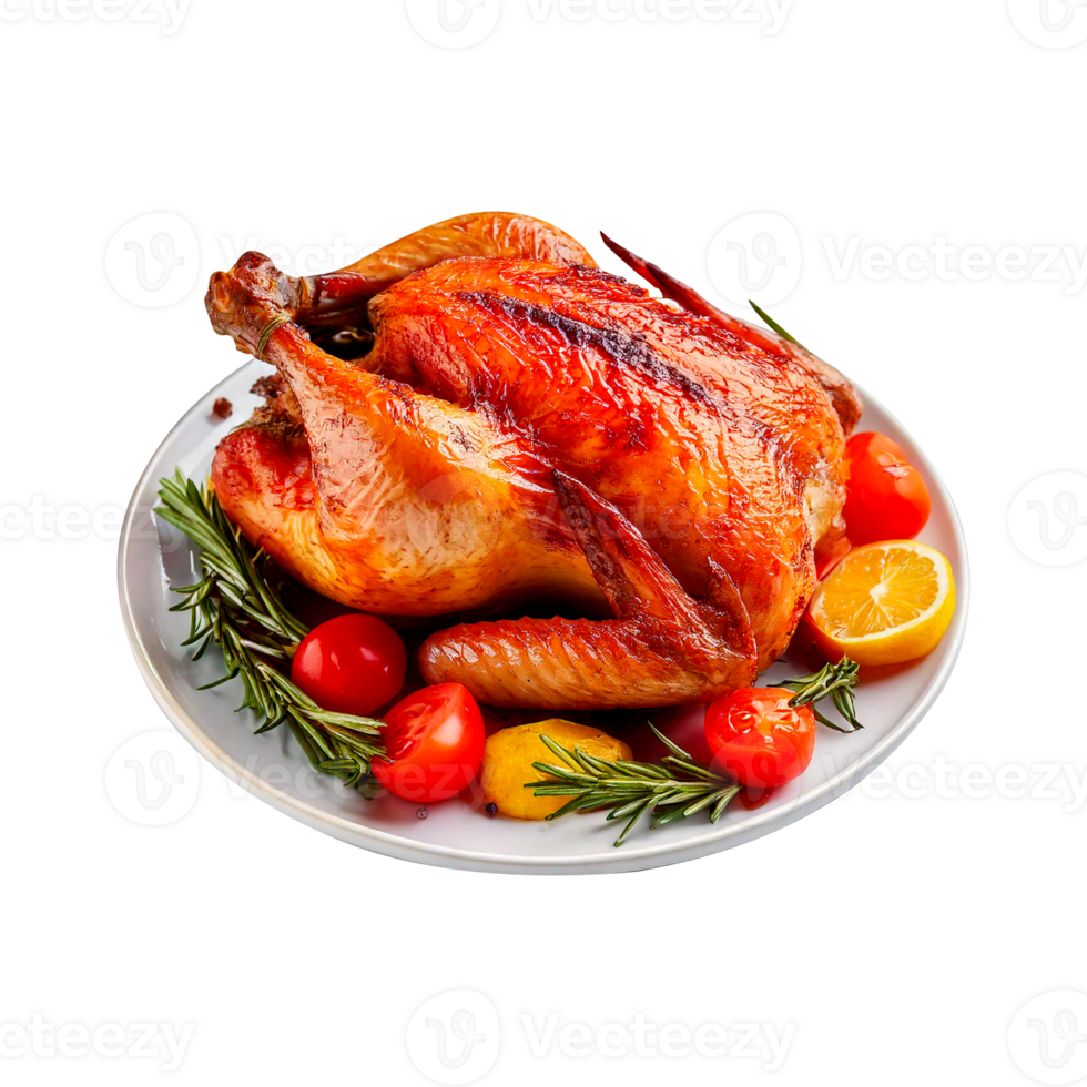 roasted chicken with vegetables, a plate of food with turkey and tomatoes on it png