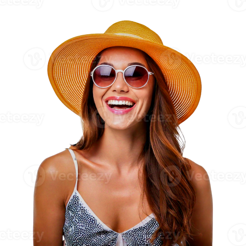portrait of a woman wearing a straw hat png