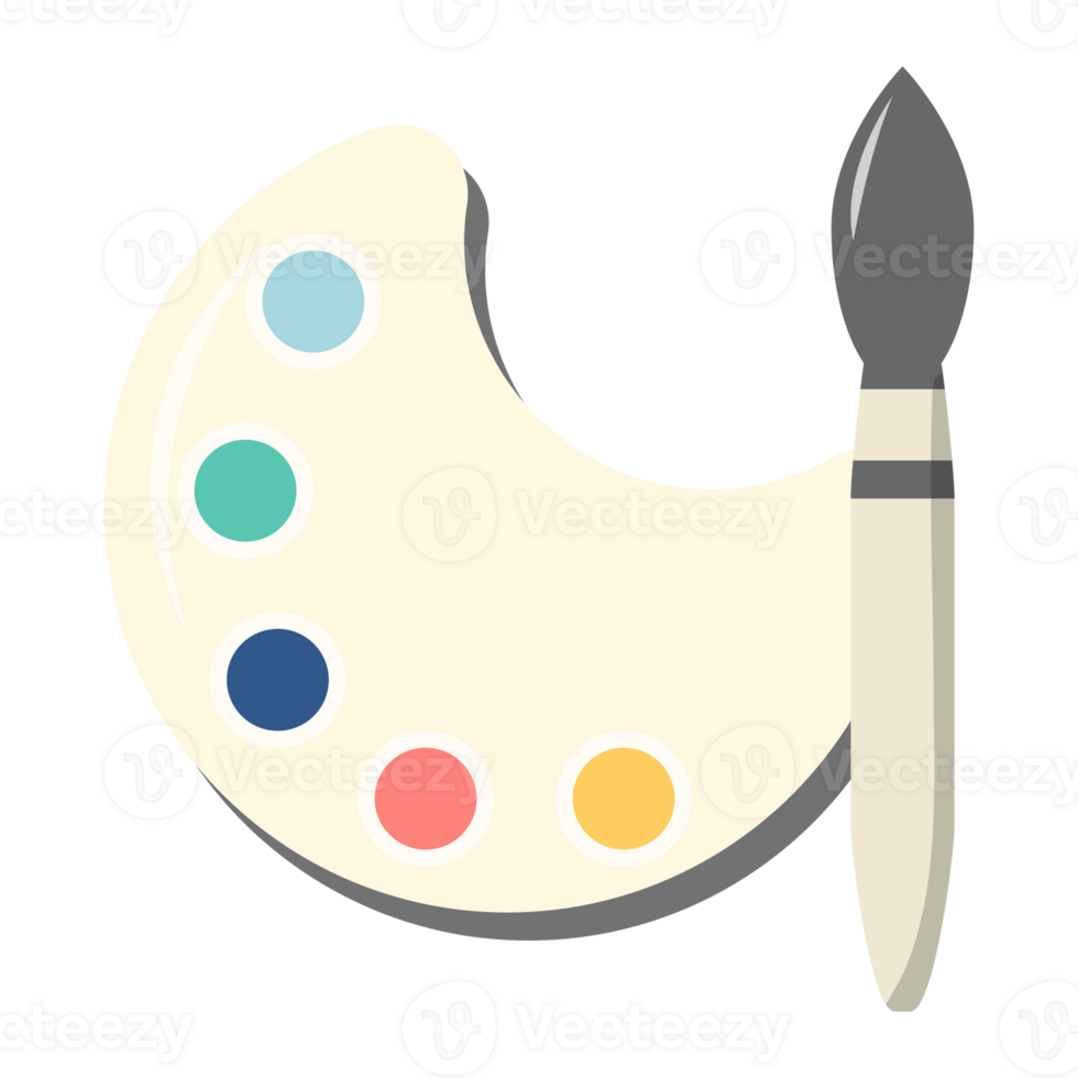 Watercolor palette with paint brush Isolated artist tools or school drawing lesson tools. png