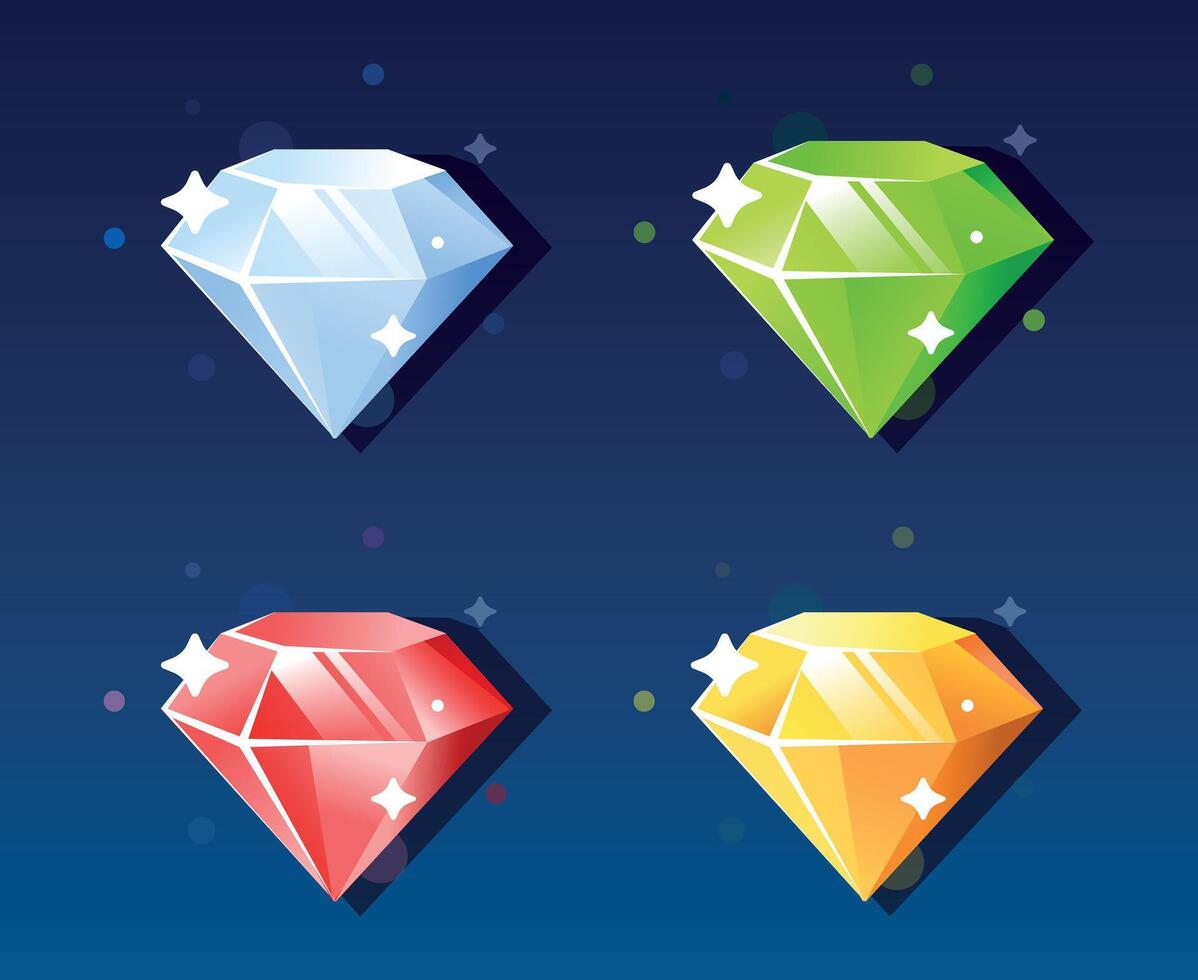 A set of four precious crystals blue, green, red, yellow, each of which emits its own special energy vector