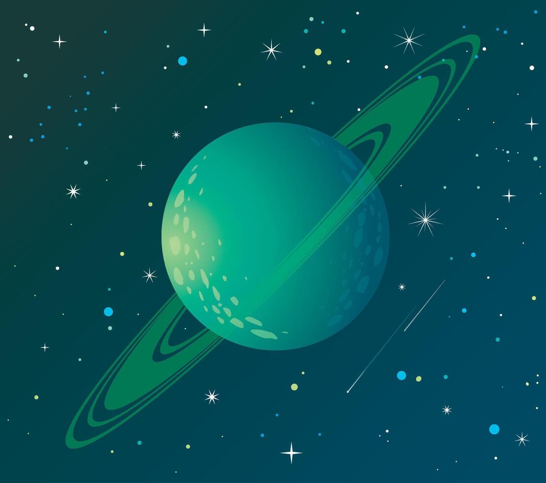 A bright green planet with radiant rings, which impresses with the saturation and freshness of colors vector