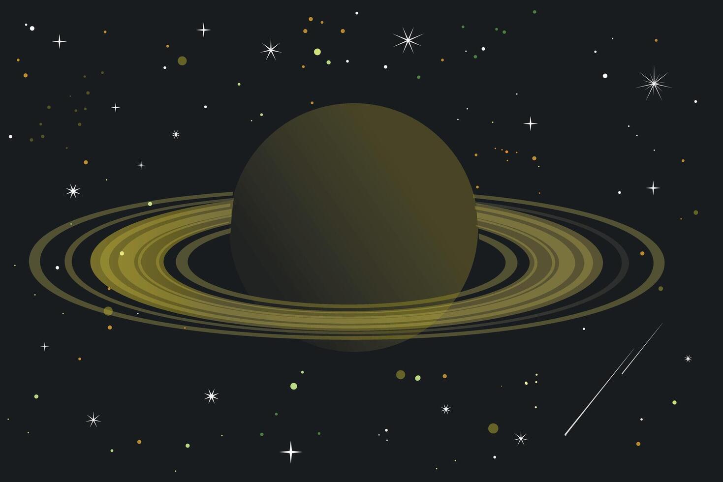 A black planet with golden rings shining in space as a symbol of the mystery and depth of cosmic bodies. Shadow of Saturn vector