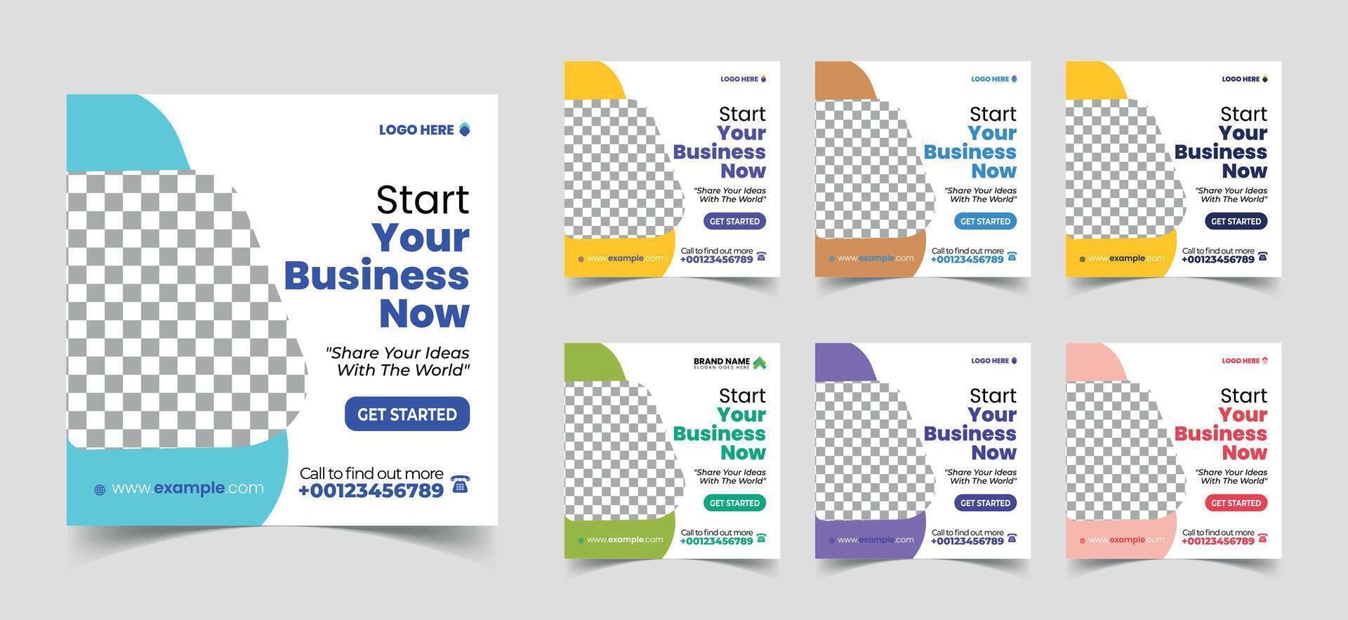 This is Business Social Media Poster Layouts with Various Colors. Editable and Attractive design with photo collage. Usable for Digital Marketing social media post, story and web internet ads. vector