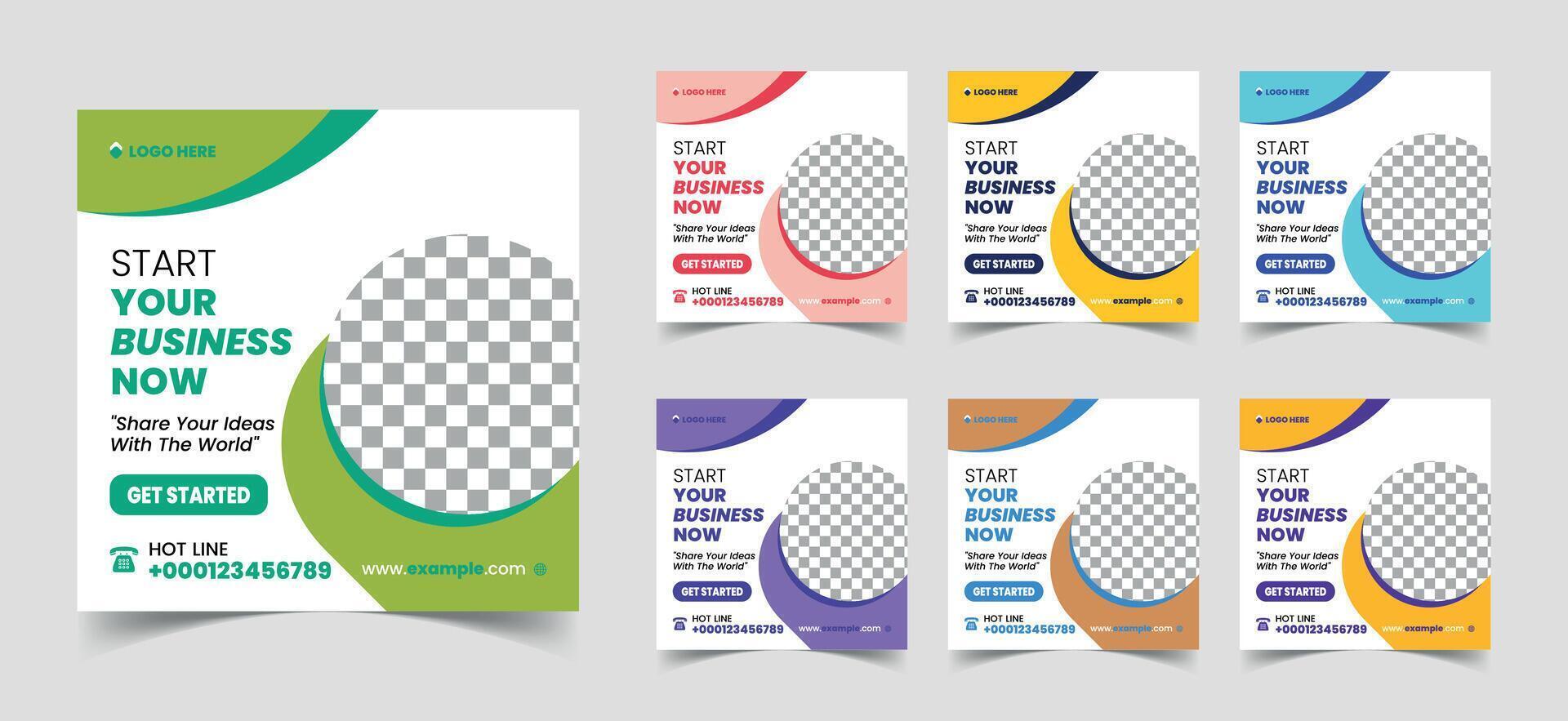 This is social media poster layout set with various colors. online webinar business for social media post, school ads with elegant modern social poster, digital banner templates with photo collage vector