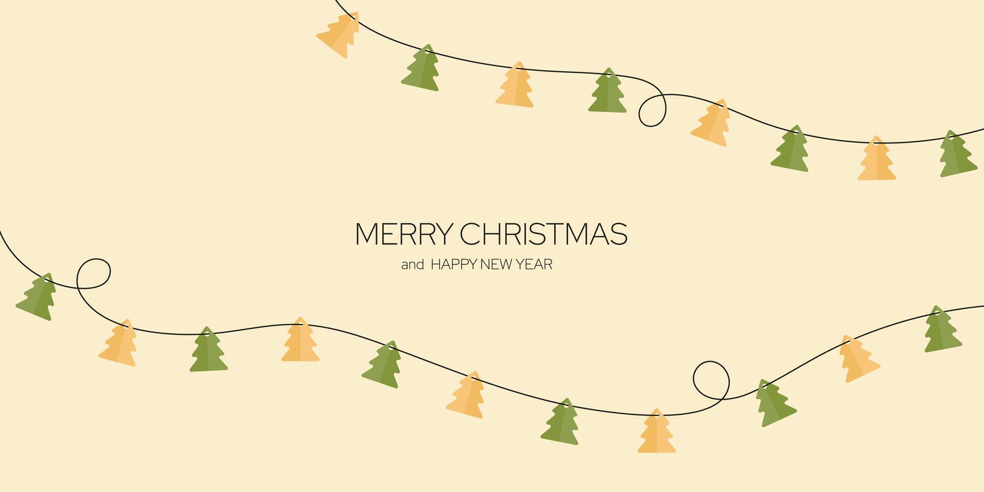 Festive garlands with paper Christmas trees banner vector