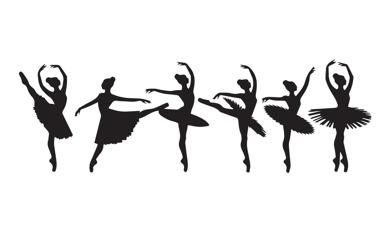 Set of ballerina silhouettes on white. vector