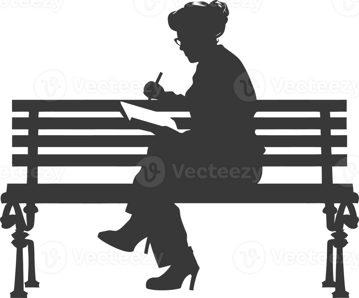 Silhouette of Woman Sitting on a Bench Writing png