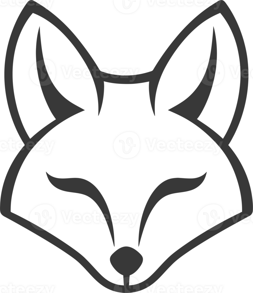Simple Black and White Outline of a Fox Head png