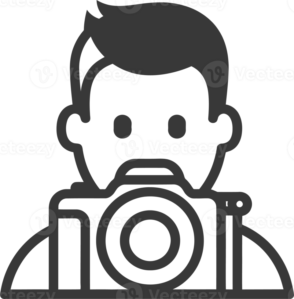 Simple black and white illustration of a man holding a camera png