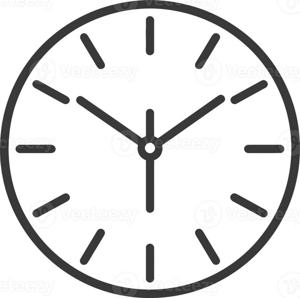 Simple Black and White Line Drawing of a Clock Face png
